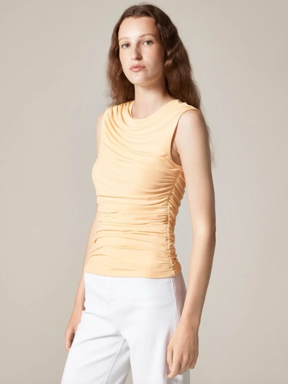 J.Crew Ruched Stretch Shell Top In Brown Matte Jersey NWT Size XS Bodycon Fall